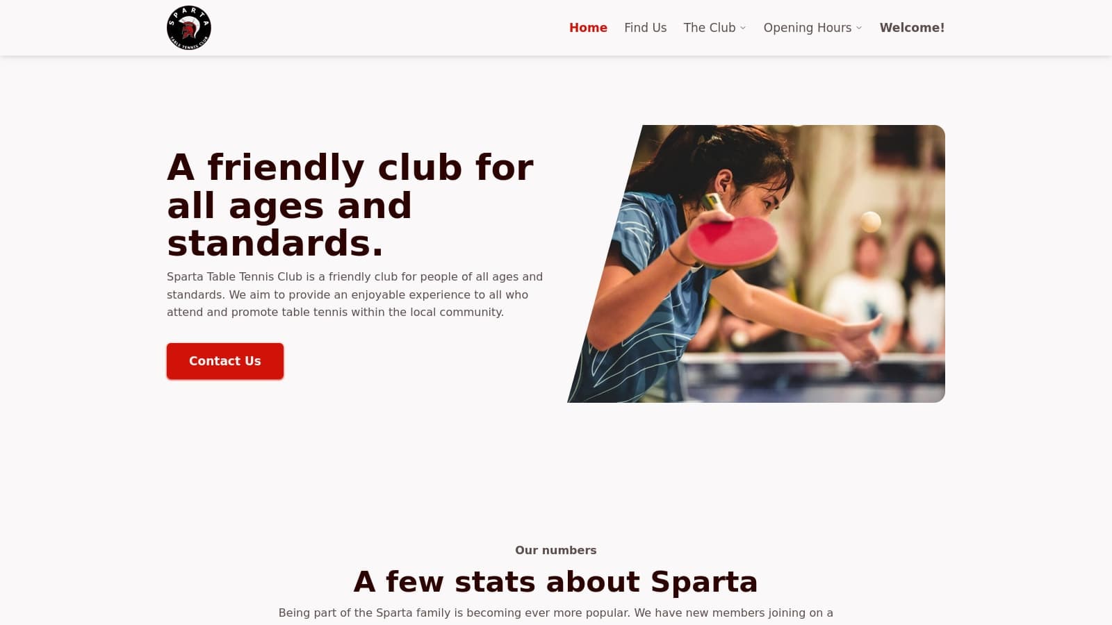Sparta Table Tennis Club website route and membership pages
