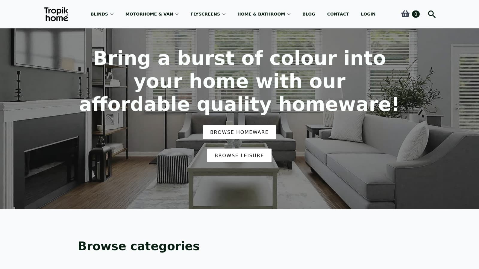 Tropik Home ecommerce navigation and category structure